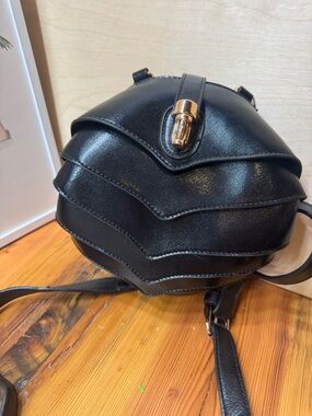 Rare Black Layered Crossbody Bag with Gold Accent